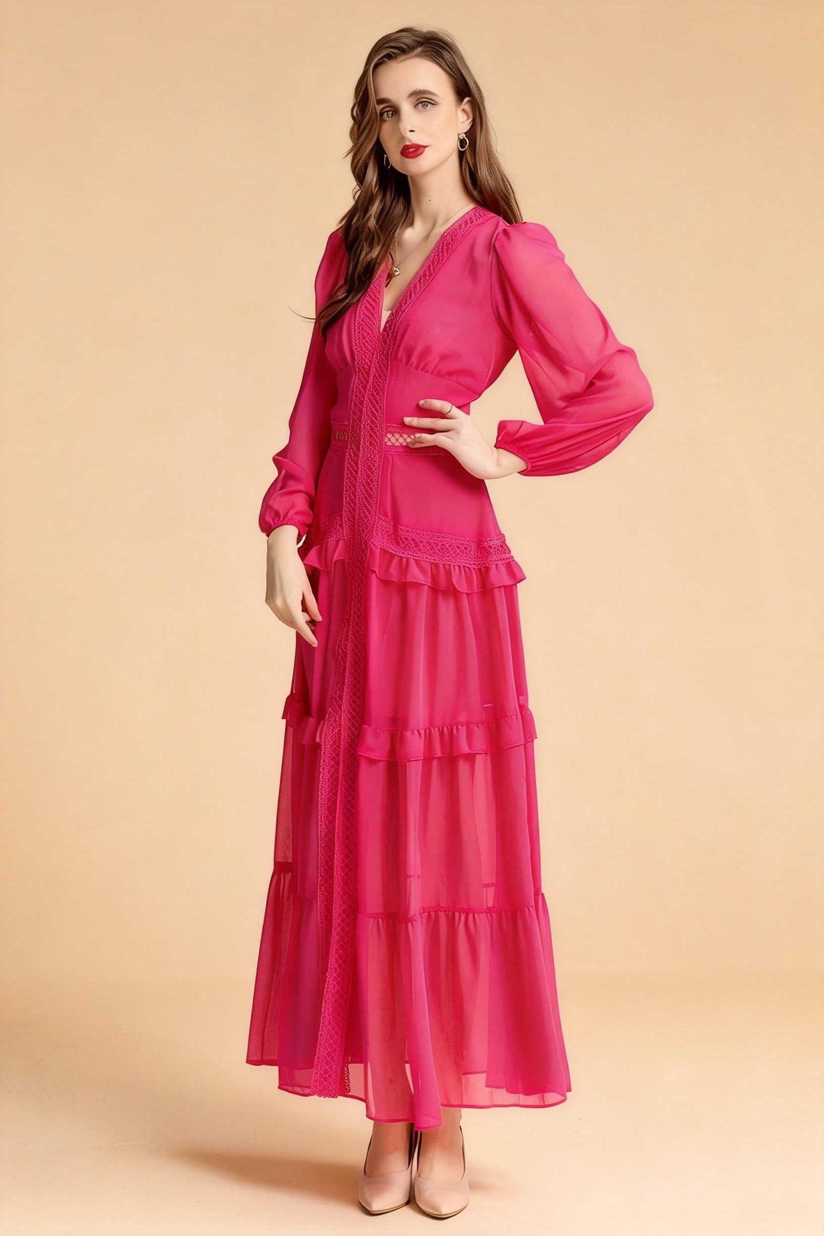 Sienna Cutout Cake Layered Maxi Dress In Rosered