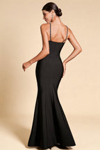 Simone Black Asymmetric Shoulder Beaded Bandage Maxi Dress