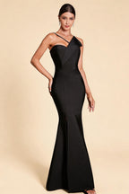 Simone Black Asymmetric Shoulder Beaded Bandage Maxi Dress