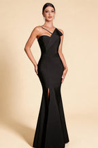 Simone Black Asymmetric Shoulder Beaded Bandage Maxi Dress
