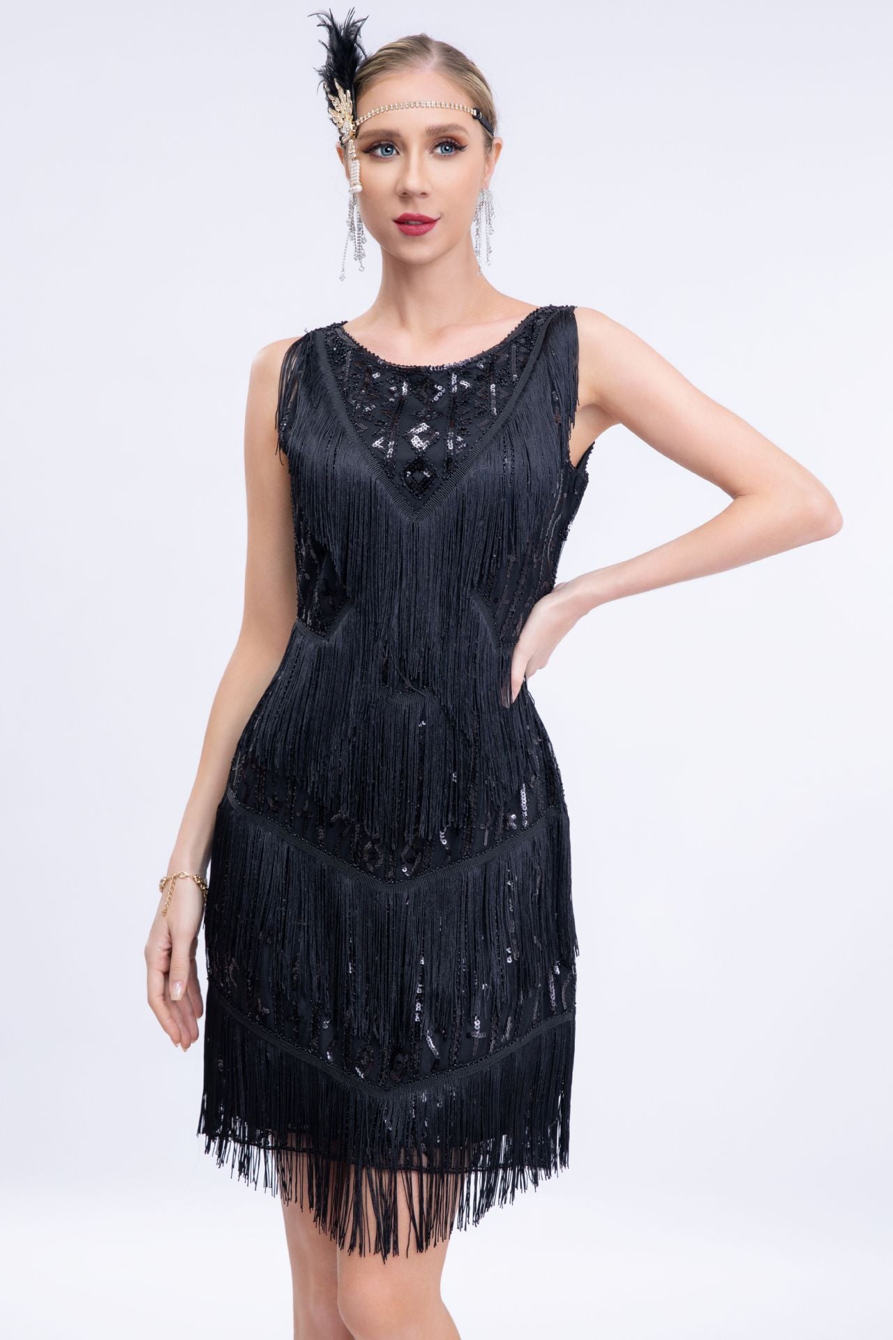Maxwell Sleeveless Sequin Tassel Evening Dress In Black Main image