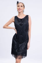 Maxwell Sleeveless Sequin Tassel Evening Dress In Black