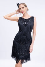 Maxwell Sleeveless Sequin Tassel Evening Dress In Black