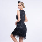 Maxwell Sleeveless Sequin Tassel Evening Dress In Black