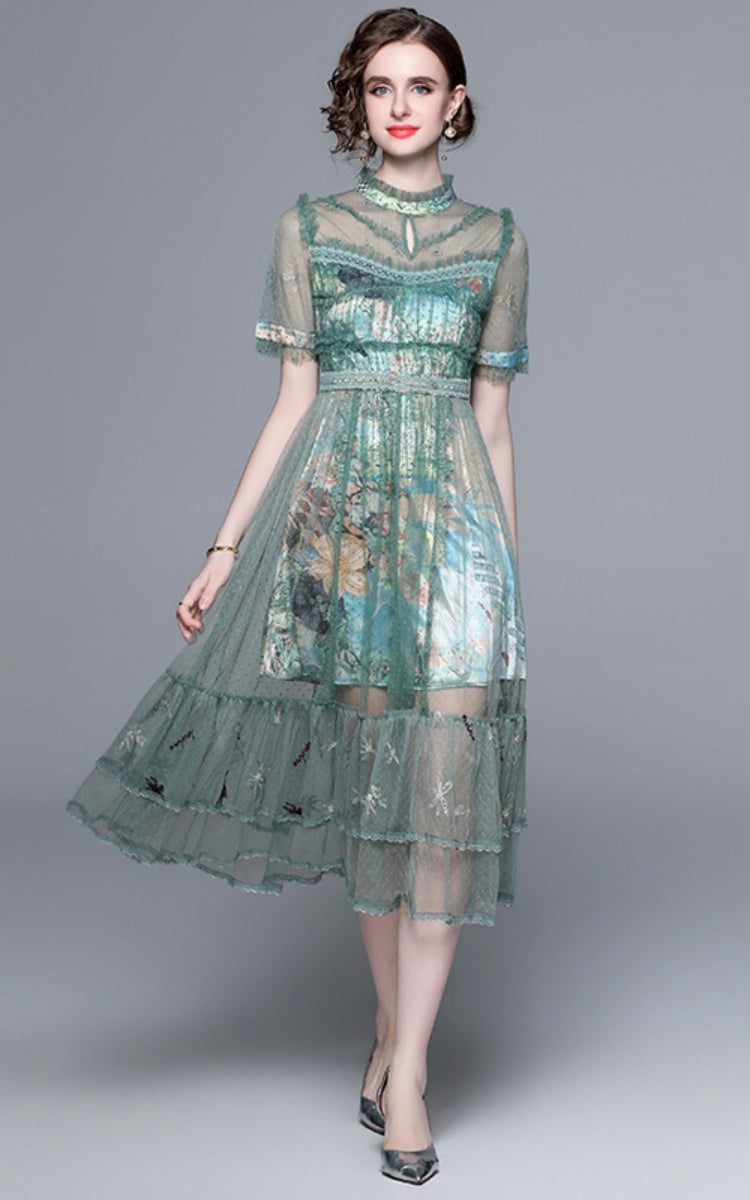 Sloane Mint Green Mesh Maxi Dress