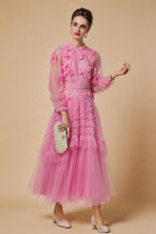 Sophia 3D Floral Sequin Mesh Maxi Dress In Pink
