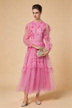 Sophia 3D Floral Sequin Mesh Maxi Dress In Pink