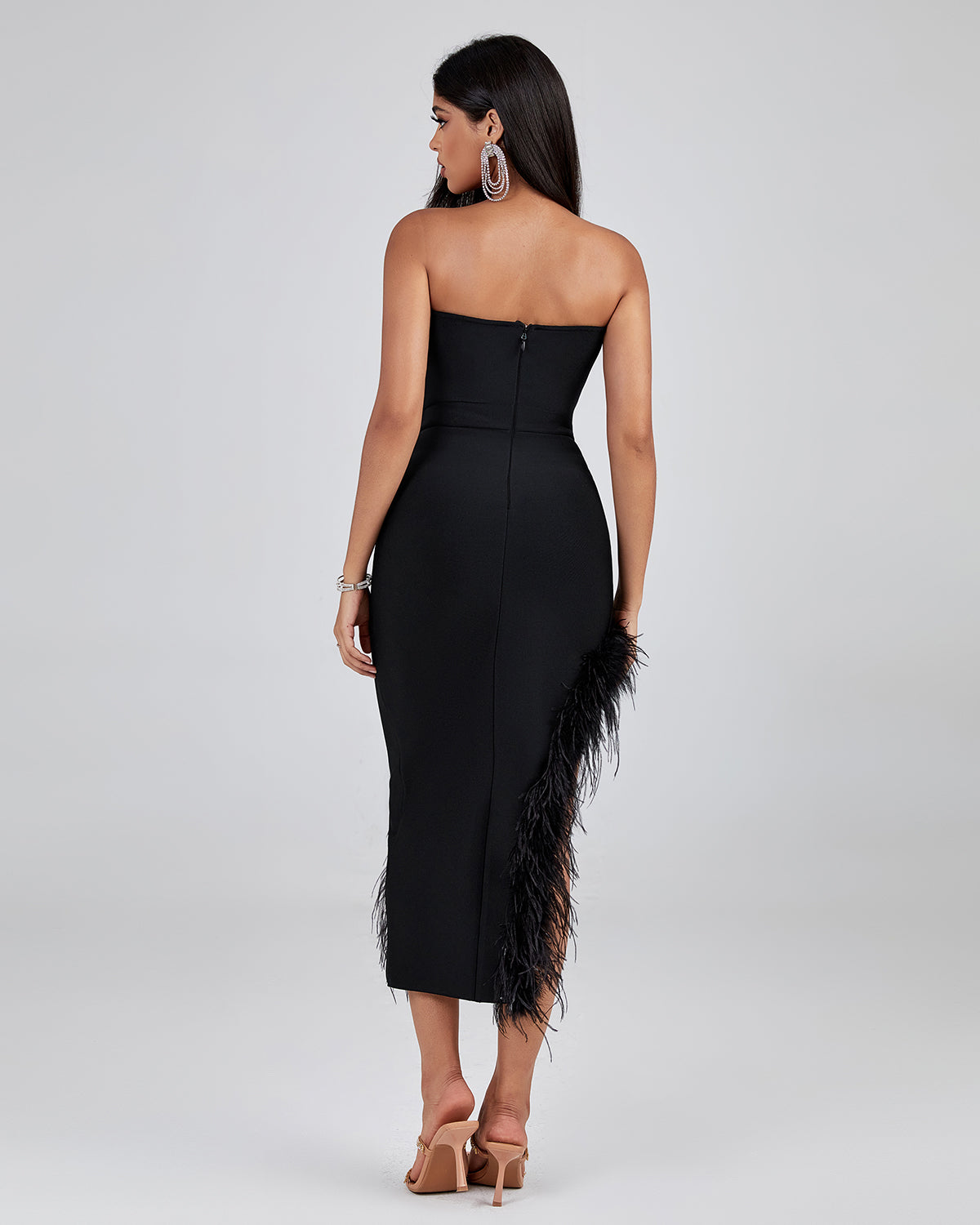 Hanne Strapless Feather Bandage Dress In Black - PDC