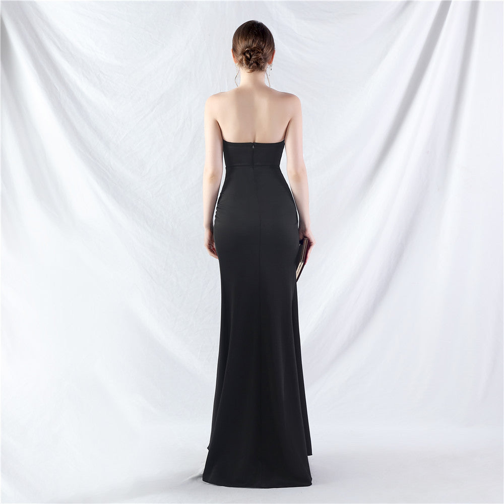 Ethan Strapless Satin Evening Dress In Black