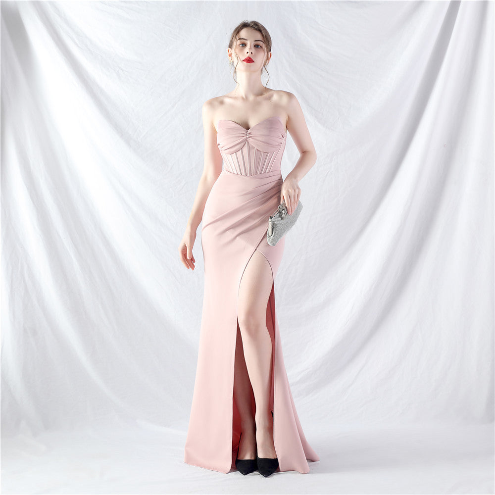 Ethan Strapless Satin Evening Dress In Light Pink