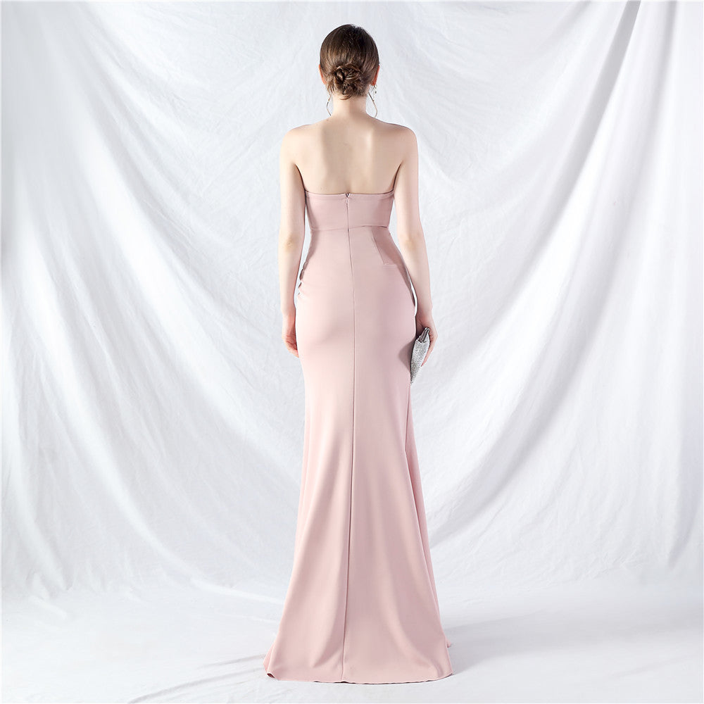 Ethan Strapless Satin Evening Dress In Light Pink