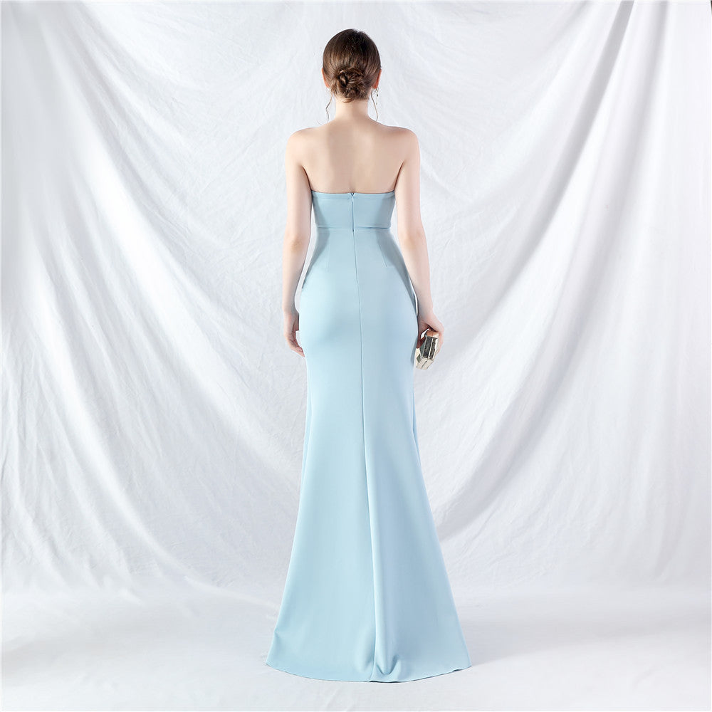 Ethan Strapless Satin Evening Dress In Sky Blue