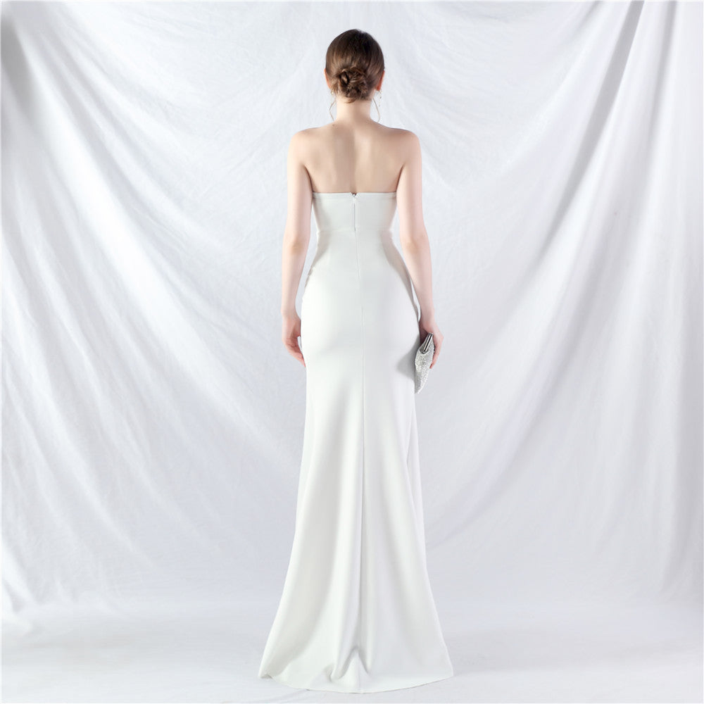 Ethan Strapless Satin Evening Dress In White
