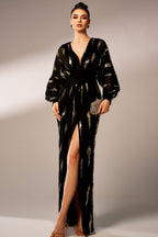 Ubah Sequin V-Neck Maxi Dress In Black