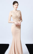 Victor Apricot Beaded Floral Maxi Evening Dress