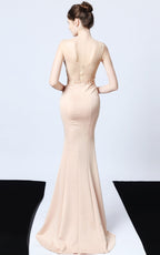 Victor Apricot Beaded Floral Maxi Evening Dress