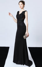 Victor Black Beaded Floral Maxi Evening Dress