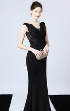 Victor Black Beaded Floral Maxi Evening Dress