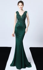 Victor Green Beaded Floral Maxi Evening Dress
