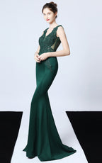 Victor Green Beaded Floral Maxi Evening Dress