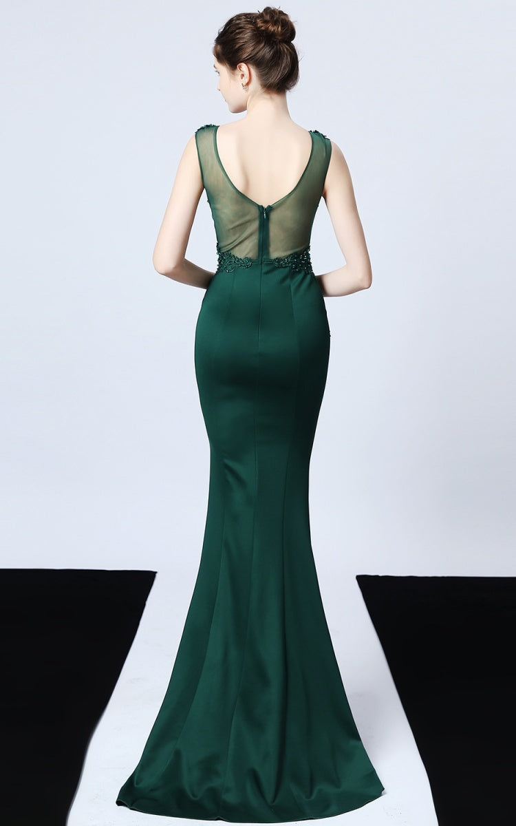 Victor Green Beaded Floral Maxi Evening Dress