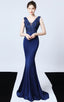 Victor Navy Blue Beaded Floral Maxi Evening Dress