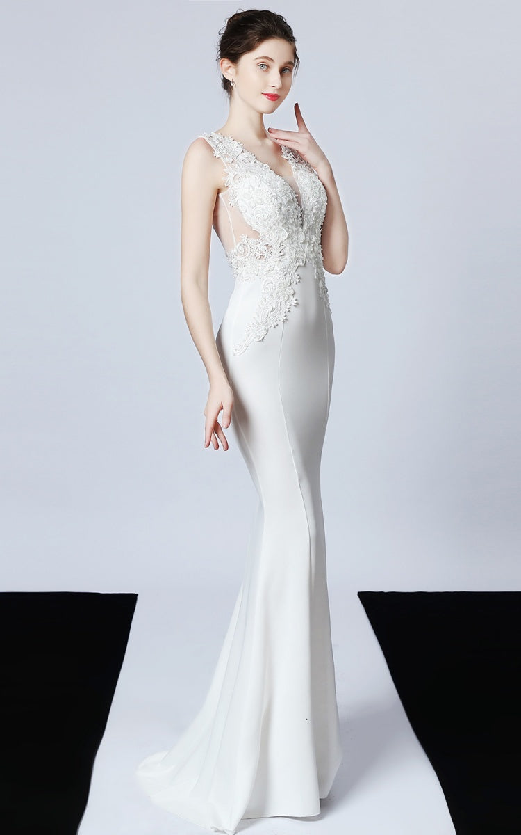 Victor White Beaded Floral Maxi Evening Dress Secondary image