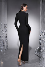 Victoria Black Rhinestone Bodycon Bandage Maxi Dress