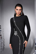 Victoria Black Rhinestone Bodycon Bandage Maxi Dress