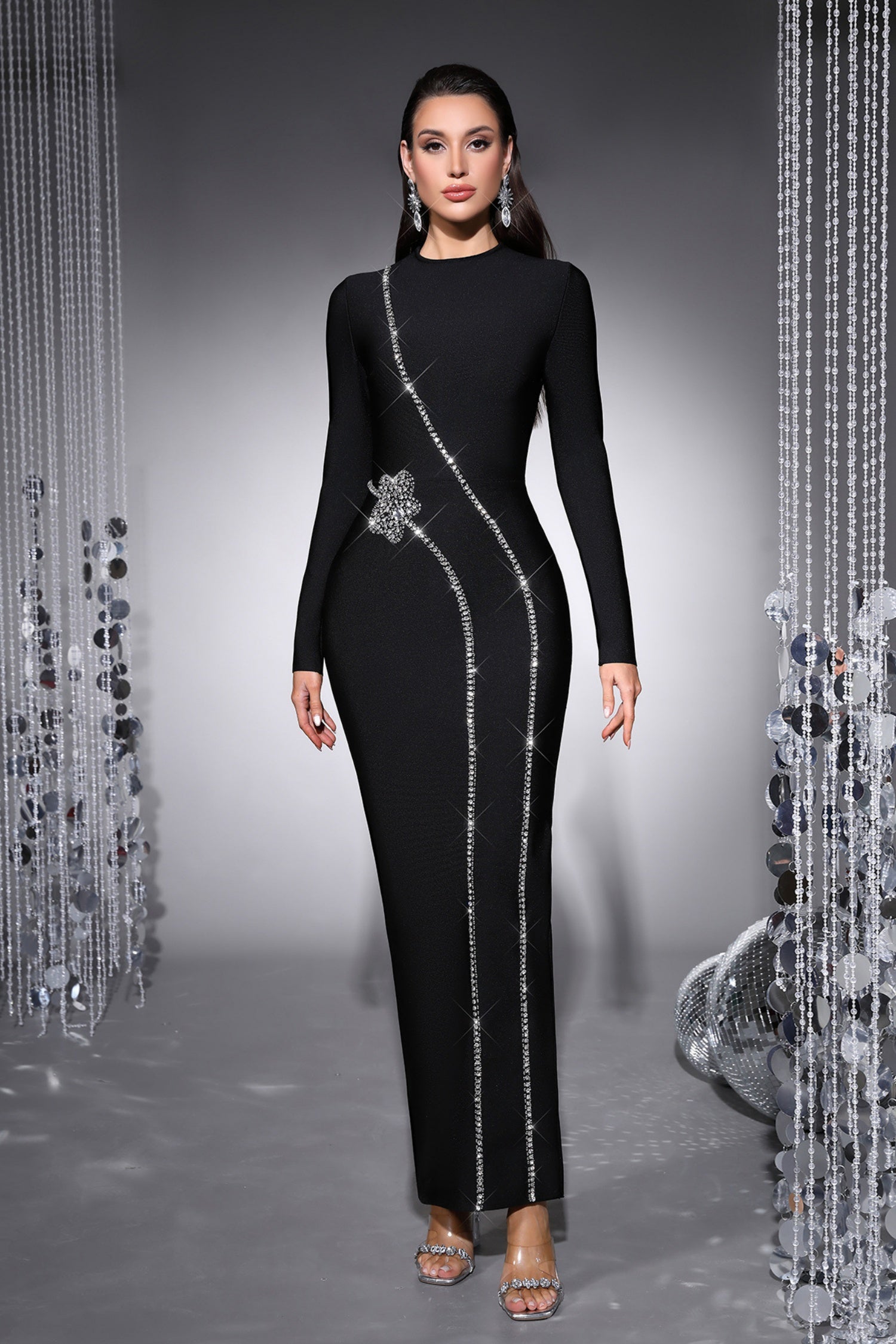 Victoria Black Rhinestone Bodycon Bandage Maxi Dress Main image