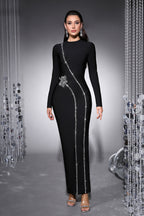 Victoria Black Rhinestone Bodycon Bandage Maxi Dress