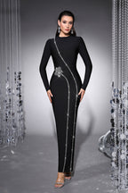 Victoria Black Rhinestone Bodycon Bandage Maxi Dress