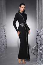 Victoria Black Rhinestone Bodycon Bandage Maxi Dress