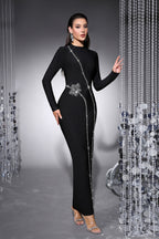 Victoria Black Rhinestone Bodycon Bandage Maxi Dress
