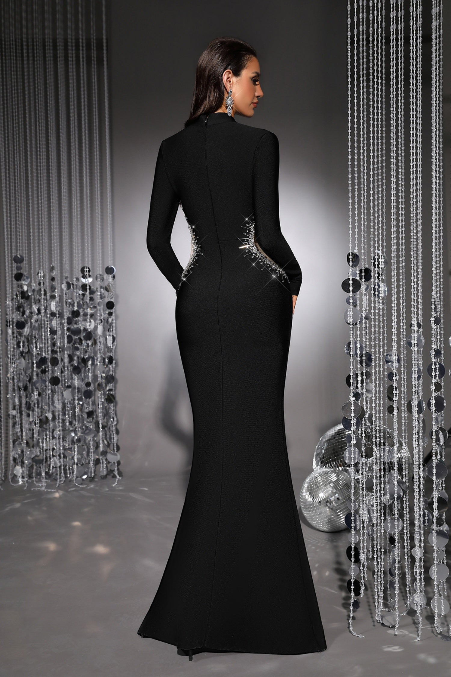 Vivienne Black Rhinestones Bandage Maxi Dress Secondary image