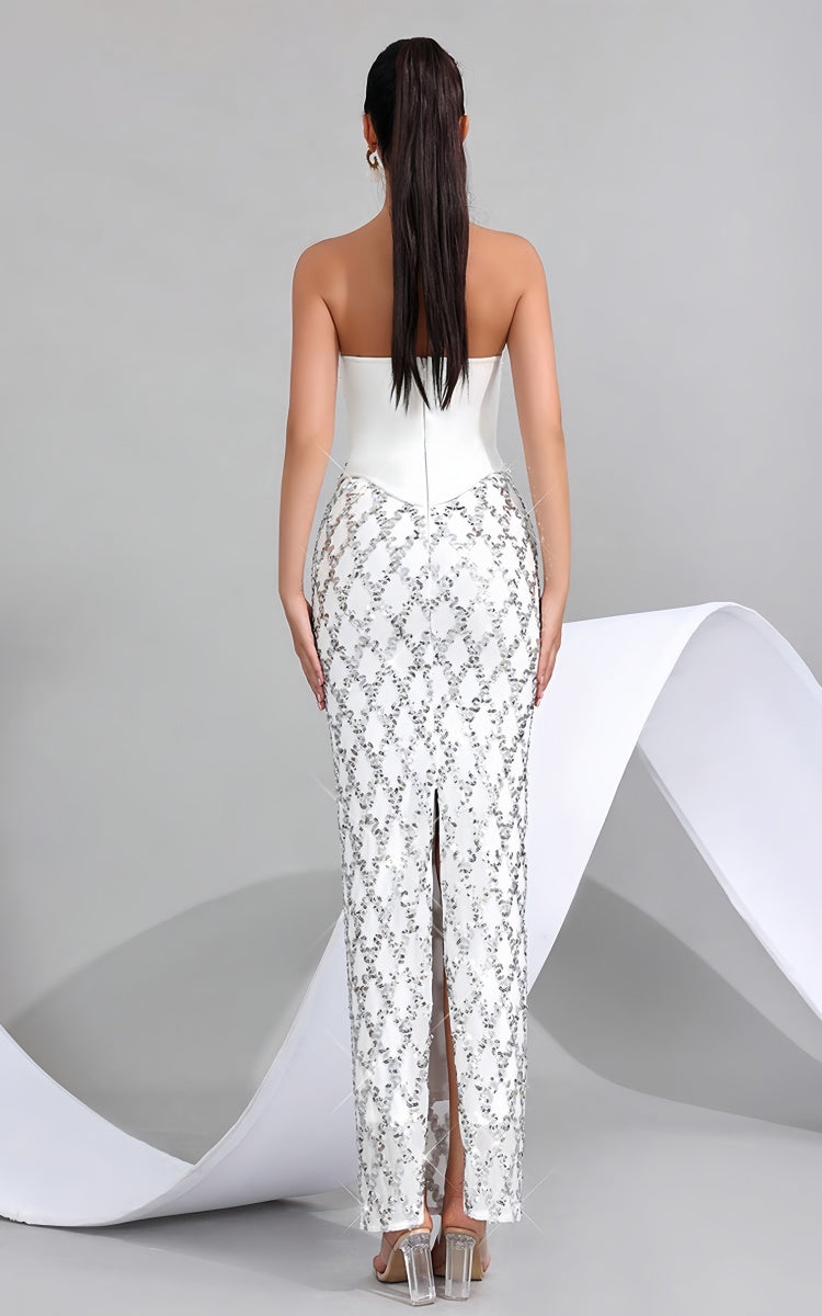 Zane White Pearl Sequin Bandage Dress