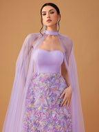 Inina Halter Neck Mesh Strapless Dress In Floral