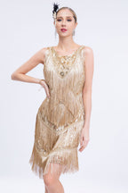 Maxwell Sleeveless Sequin Tassel Evening Dress In Apricot