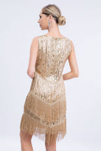 Maxwell Sleeveless Sequin Tassel Evening Dress In Apricot